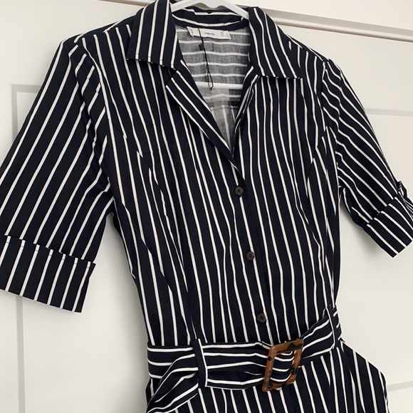 Mango Outlet Navy And White Midi Shirt Dress. - Picture 4 of 8